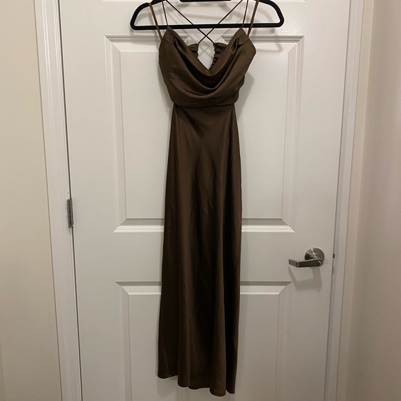 Revival Slip Dress Chocolate Brown Satin w/ Tie Back Sz S - Picture 2 of 14